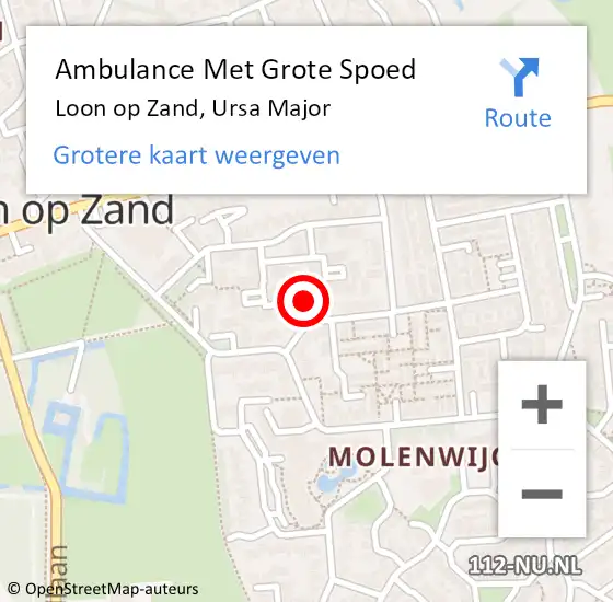 Locatie op kaart van de 112 melding: Ambulance Met Grote Spoed Naar Loon op Zand, Ursa Major op 17 augustus 2015 14:31