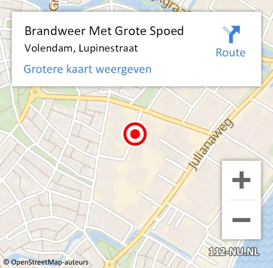 Locatie op kaart van de 112 melding: Brandweer Met Grote Spoed Naar Volendam, Lupinestraat op 17 augustus 2015 14:54