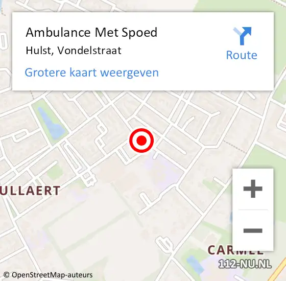 Locatie op kaart van de 112 melding: Ambulance Met Spoed Naar Hulst, Vondelstraat op 17 augustus 2015 15:36