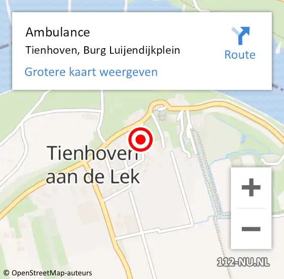 Locatie op kaart van de 112 melding: Ambulance Tienhoven, Burg Luijendijkplein op 17 augustus 2015 16:14