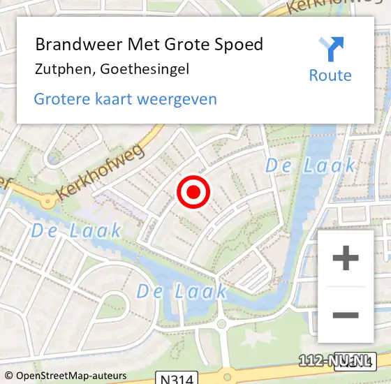 Locatie op kaart van de 112 melding: Brandweer Met Grote Spoed Naar Zutphen, Goethesingel op 17 november 2013 17:40