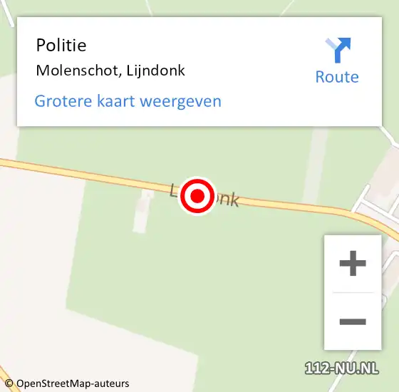 Locatie op kaart van de 112 melding: Politie Molenschot, Lijndonk op 17 augustus 2015 19:50