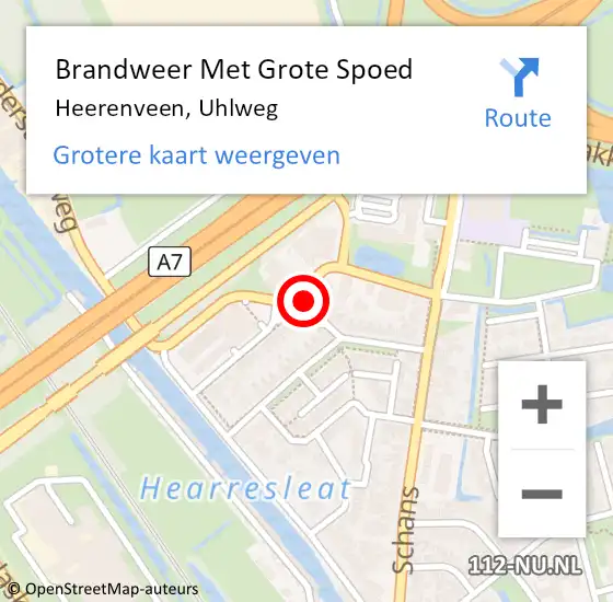 Locatie op kaart van de 112 melding: Brandweer Met Grote Spoed Naar Heerenveen, Uhlweg op 17 augustus 2015 20:06