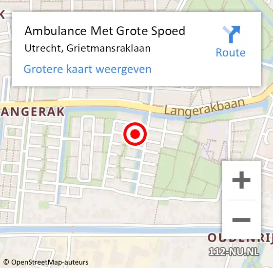 Locatie op kaart van de 112 melding: Ambulance Met Grote Spoed Naar Utrecht, Grietmansraklaan op 17 augustus 2015 20:14