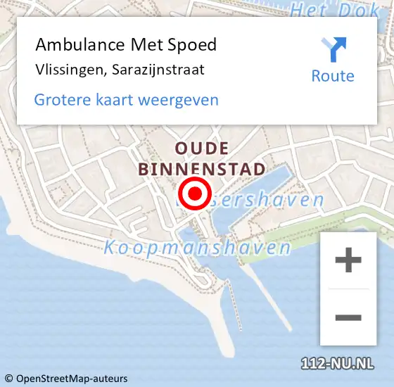 Locatie op kaart van de 112 melding: Ambulance Met Spoed Naar Vlissingen, Sarazijnstraat op 17 augustus 2015 21:10