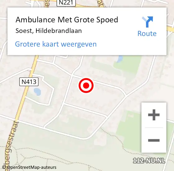 Locatie op kaart van de 112 melding: Ambulance Met Grote Spoed Naar Soest, Hildebrandlaan op 17 augustus 2015 21:35