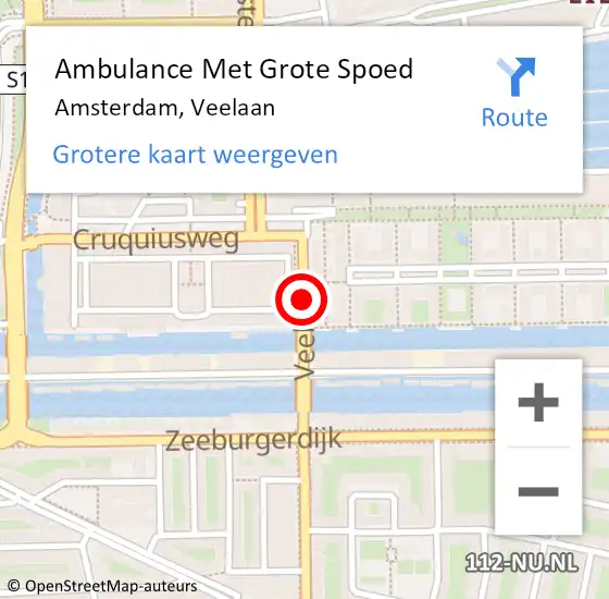 Locatie op kaart van de 112 melding: Ambulance Met Grote Spoed Naar Amsterdam, Veelaan op 18 augustus 2015 00:58