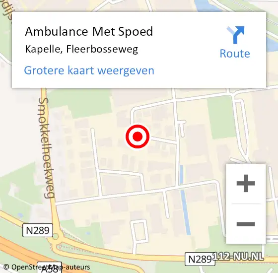 Locatie op kaart van de 112 melding: Ambulance Met Spoed Naar Kapelle, Fleerbosseweg op 18 augustus 2015 07:45