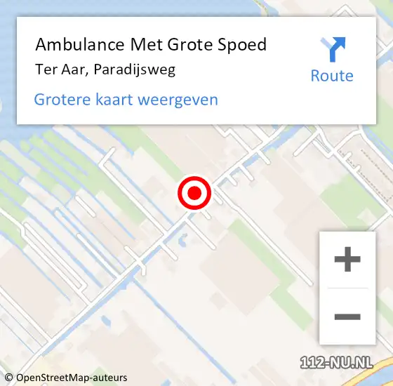 Locatie op kaart van de 112 melding: Ambulance Met Grote Spoed Naar Ter Aar, Paradijsweg op 18 augustus 2015 08:48