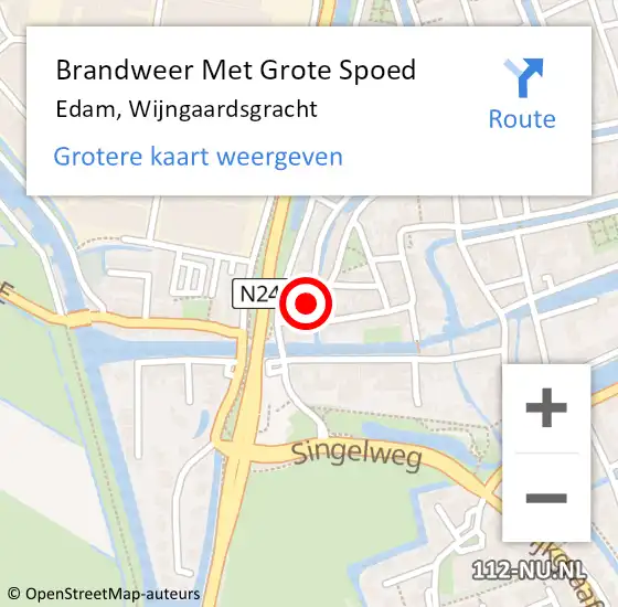 Locatie op kaart van de 112 melding: Brandweer Met Grote Spoed Naar Edam, Wijngaardsgracht op 18 augustus 2015 09:01