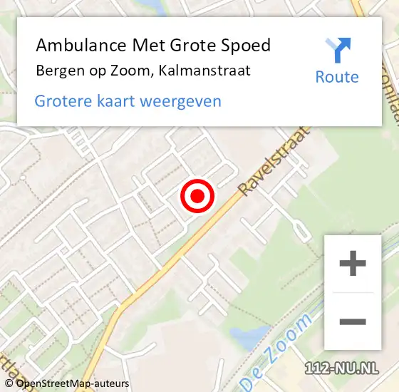 Locatie op kaart van de 112 melding: Ambulance Met Grote Spoed Naar Bergen op Zoom, Kalmanstraat op 18 augustus 2015 10:15