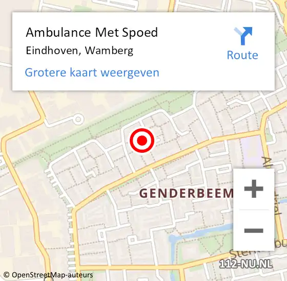 Locatie op kaart van de 112 melding: Ambulance Met Spoed Naar Eindhoven, Wamberg op 18 augustus 2015 10:17