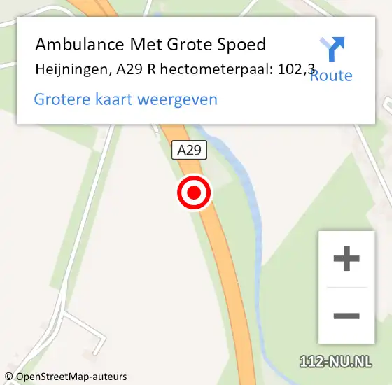 Locatie op kaart van de 112 melding: Ambulance Met Grote Spoed Naar Heijningen, A29 L hectometerpaal: 102,3 op 17 november 2013 19:23