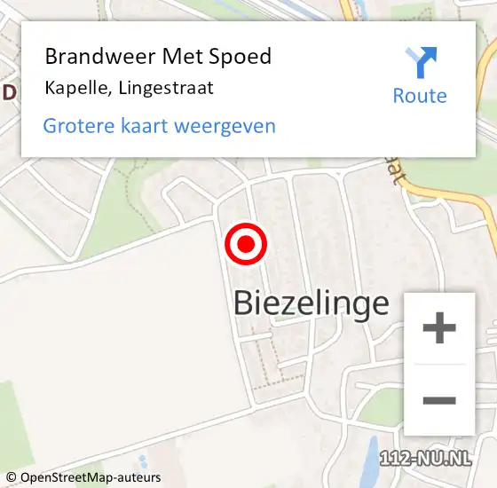 Locatie op kaart van de 112 melding: Brandweer Met Spoed Naar Kapelle, Lingestraat op 18 augustus 2015 12:06