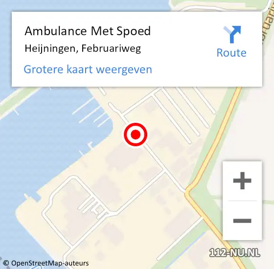 Locatie op kaart van de 112 melding: Ambulance Met Spoed Naar Heijningen, Februariweg op 18 augustus 2015 12:52