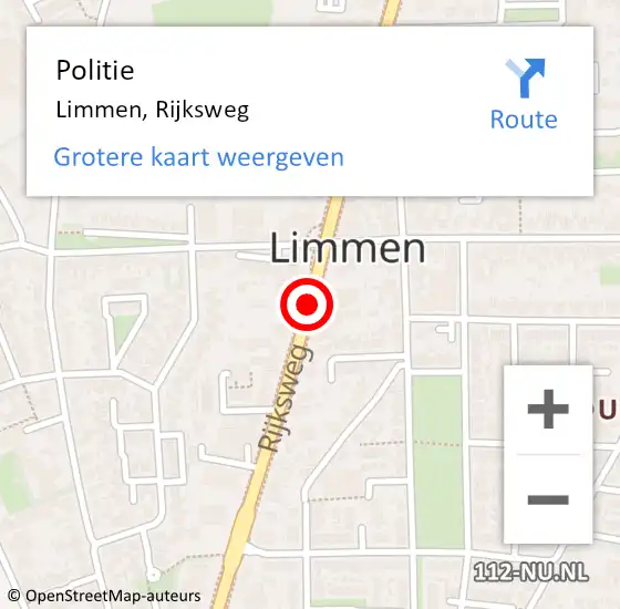 Locatie op kaart van de 112 melding: Politie Limmen, Rijksweg op 18 augustus 2015 13:33
