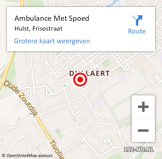 Locatie op kaart van de 112 melding: Ambulance Met Spoed Naar Hulst, Frisostraat op 18 augustus 2015 13:54
