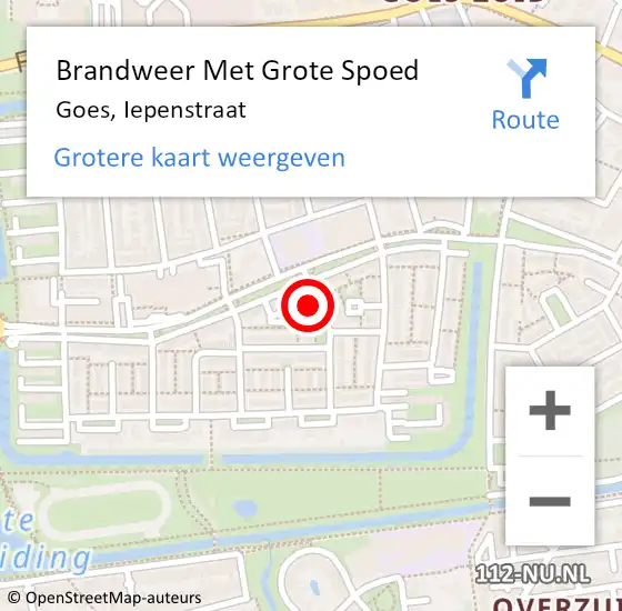 Locatie op kaart van de 112 melding: Brandweer Met Grote Spoed Naar Goes, Iepenstraat op 18 augustus 2015 14:13