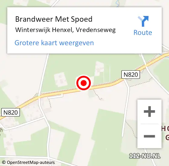 Locatie op kaart van de 112 melding: Brandweer Met Spoed Naar Winterswijk Henxel, Vredenseweg op 18 augustus 2015 16:35