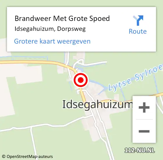 Locatie op kaart van de 112 melding: Brandweer Met Grote Spoed Naar Idsegahuizum, Dorpsweg op 18 augustus 2015 17:24