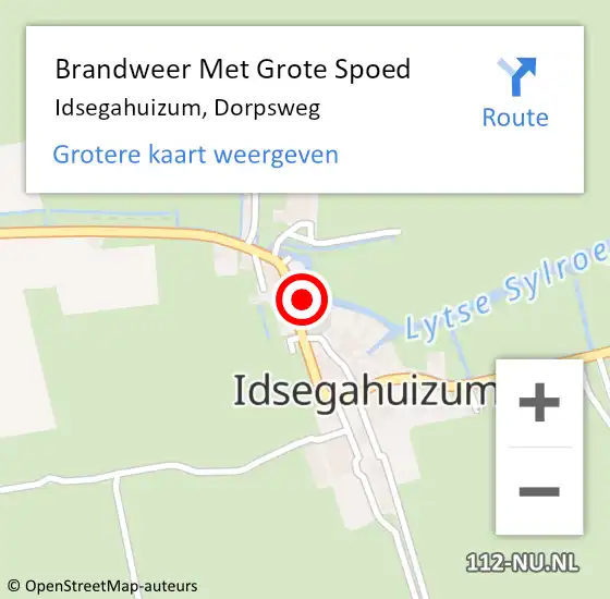Locatie op kaart van de 112 melding: Brandweer Met Grote Spoed Naar Idsegahuizum, Dorpsweg op 18 augustus 2015 17:25