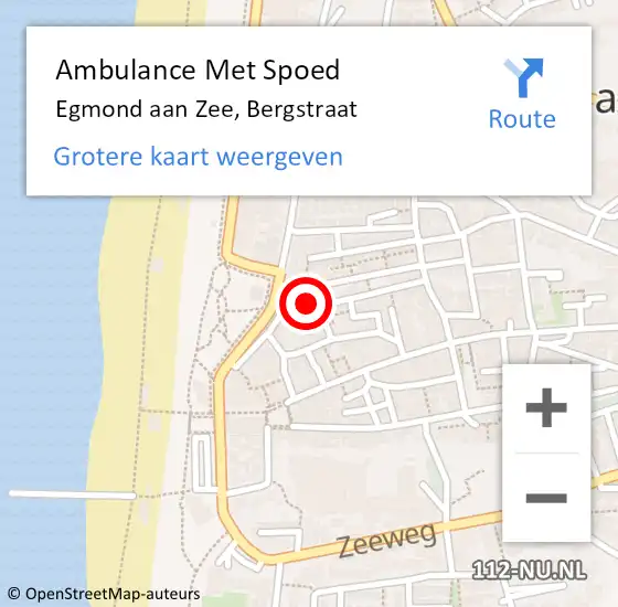 Locatie op kaart van de 112 melding: Ambulance Met Spoed Naar Egmond aan Zee, Bergstraat op 18 augustus 2015 18:42