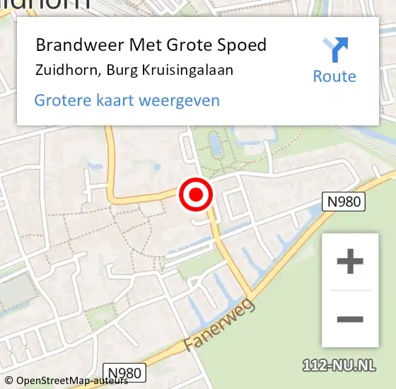 Locatie op kaart van de 112 melding: Brandweer Met Grote Spoed Naar Zuidhorn, Burg Kruisingalaan op 18 augustus 2015 20:14