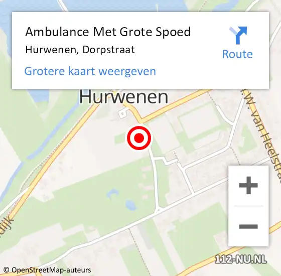 Locatie op kaart van de 112 melding: Ambulance Met Grote Spoed Naar Hurwenen, Dorpstraat op 18 augustus 2015 22:17