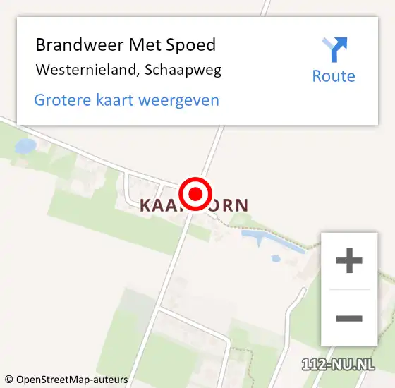 Locatie op kaart van de 112 melding: Brandweer Met Spoed Naar Westernieland, Schaapweg op 18 augustus 2015 22:27