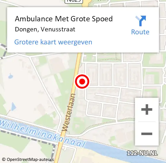 Locatie op kaart van de 112 melding: Ambulance Met Grote Spoed Naar Dongen, Venusstraat op 18 augustus 2015 23:55