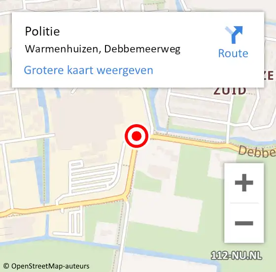 Locatie op kaart van de 112 melding: Politie Warmenhuizen, Debbemeerweg op 19 augustus 2015 00:56