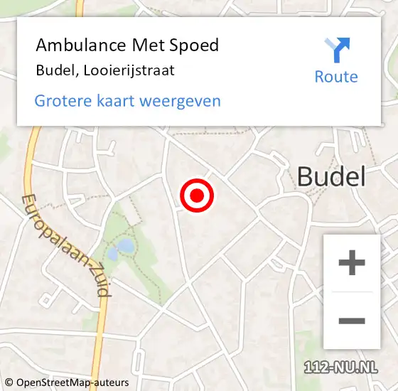 Locatie op kaart van de 112 melding: Ambulance Met Spoed Naar Budel, Looierijstraat op 19 augustus 2015 01:13