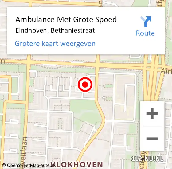 Locatie op kaart van de 112 melding: Ambulance Met Grote Spoed Naar Eindhoven, Bethaniestraat op 19 augustus 2015 04:02