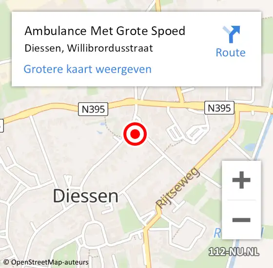 Locatie op kaart van de 112 melding: Ambulance Met Grote Spoed Naar Diessen, Willibrordusstraat op 19 augustus 2015 05:41