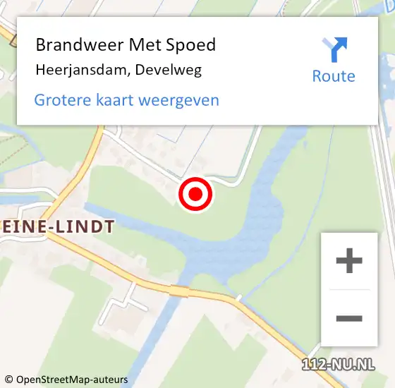 Locatie op kaart van de 112 melding: Brandweer Met Spoed Naar Heerjansdam, Develweg op 19 augustus 2015 07:00