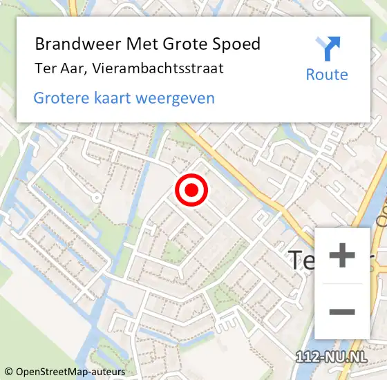 Locatie op kaart van de 112 melding: Brandweer Met Grote Spoed Naar Ter Aar, Vierambachtsstraat op 19 augustus 2015 08:29