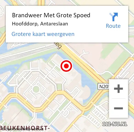 Locatie op kaart van de 112 melding: Brandweer Met Grote Spoed Naar Hoofddorp, Antareslaan op 19 augustus 2015 08:47