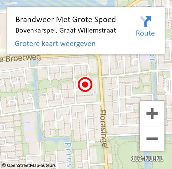 Locatie op kaart van de 112 melding: Brandweer Met Grote Spoed Naar Bovenkarspel, Graaf Willemstraat op 19 augustus 2015 09:06