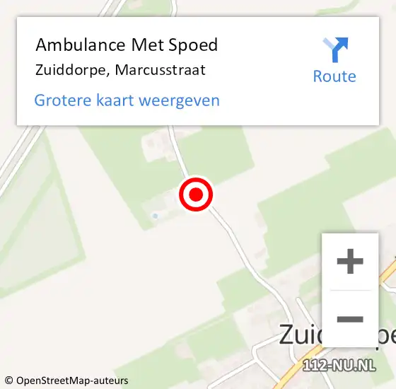 Locatie op kaart van de 112 melding: Ambulance Met Spoed Naar Zuiddorpe, Marcusstraat op 19 augustus 2015 12:56