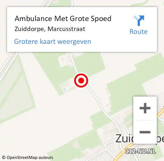 Locatie op kaart van de 112 melding: Ambulance Met Grote Spoed Naar Zuiddorpe, Marcusstraat op 19 augustus 2015 12:57