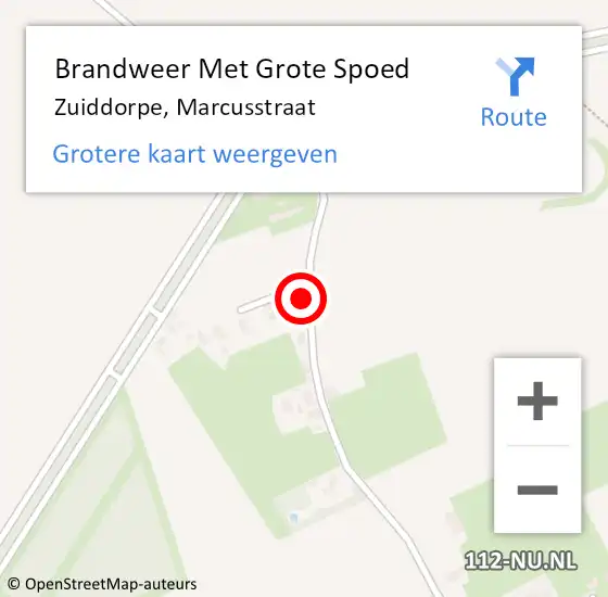 Locatie op kaart van de 112 melding: Brandweer Met Grote Spoed Naar Zuiddorpe, Marcusstraat op 19 augustus 2015 12:57