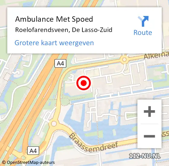 Locatie op kaart van de 112 melding: Ambulance Met Spoed Naar Roelofarendsveen, De Lasso-Zuid op 19 augustus 2015 13:21