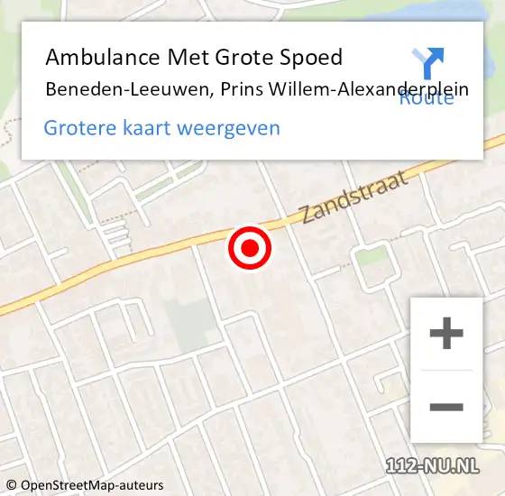 Locatie op kaart van de 112 melding: Ambulance Met Grote Spoed Naar Beneden-Leeuwen, Prins Hendrikstraat op 19 augustus 2015 13:40