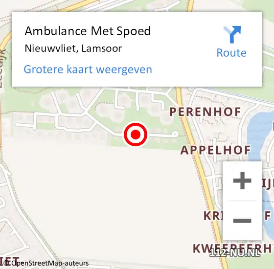Locatie op kaart van de 112 melding: Ambulance Met Spoed Naar Nieuwvliet, Lamsoor op 19 augustus 2015 14:30