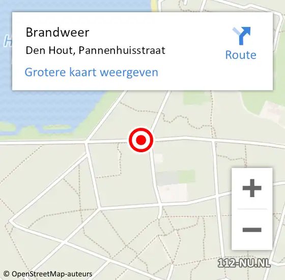 Locatie op kaart van de 112 melding: Brandweer Den Hout, Pannenhuisstraat op 19 augustus 2015 14:32