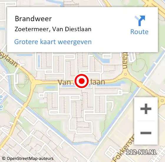 Locatie op kaart van de 112 melding: Brandweer Zoetermeer, Van Diestlaan op 19 augustus 2015 15:29