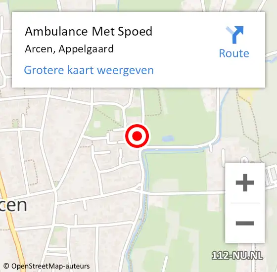 Locatie op kaart van de 112 melding: Ambulance Met Spoed Naar Arcen, Appelgaard op 19 augustus 2015 16:55