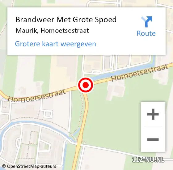 Locatie op kaart van de 112 melding: Brandweer Met Grote Spoed Naar Maurik, Homoetsestraat op 19 augustus 2015 20:06