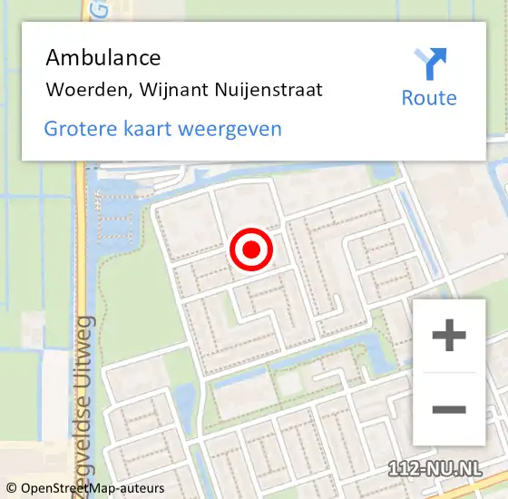 Locatie op kaart van de 112 melding: Ambulance Woerden, Wijnant Nuijenstraat op 19 augustus 2015 20:20