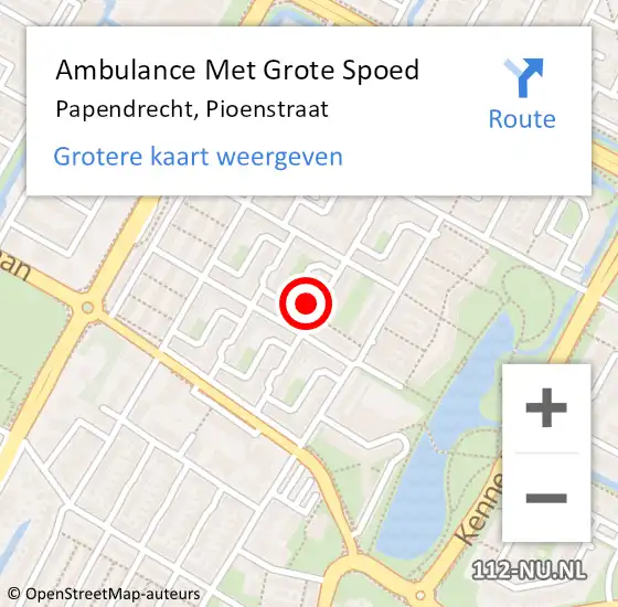 Locatie op kaart van de 112 melding: Ambulance Met Grote Spoed Naar Papendrecht, Pioenstraat op 19 augustus 2015 21:23